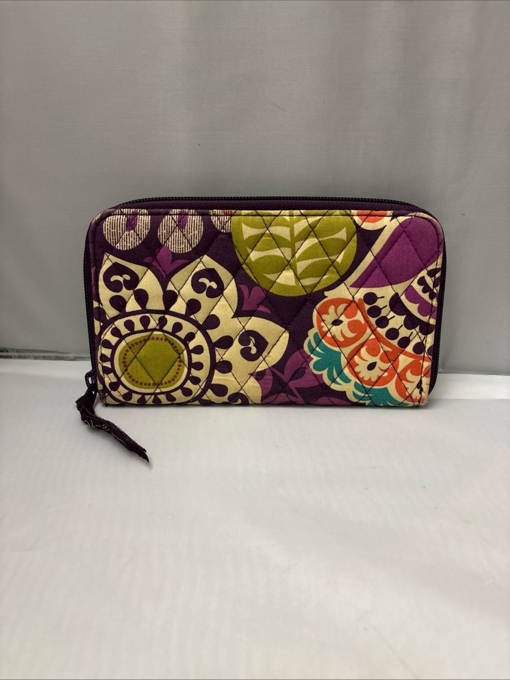 Vera Bradley Multi-Color Quilted Floral Zip-Around Wallet Plum Crazy Pattern